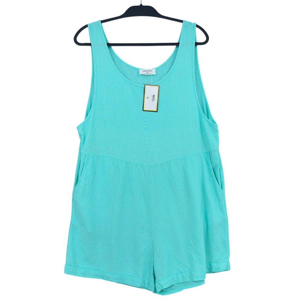 Zenana Romper Women Medium Rayon Linen Teal QP-1033AB